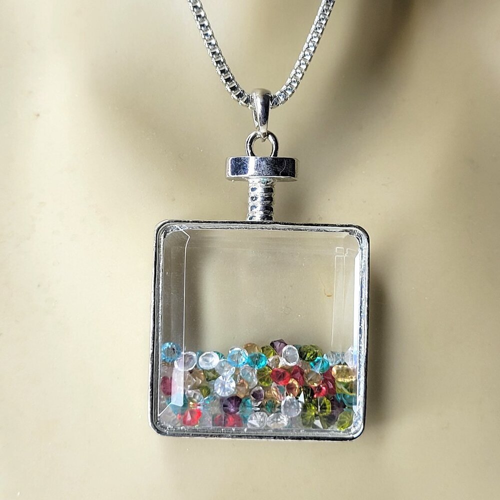 Bottle of Crystals Pendant Necklace Unique Pendant Necklace Glass Pendants